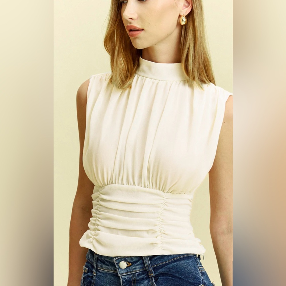 NWT Ivory Pleated Blouse